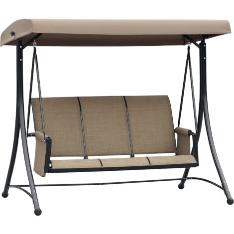 Outsunny Hollywoodschaukel mit Seitentasche, 3-Sitzer Gartenschaukel mit verstellbarem Sonnendach, Schaukelbank belast bis 300kg, für Garten, Terrasse, 196 x 128 x 172 cm, Braun