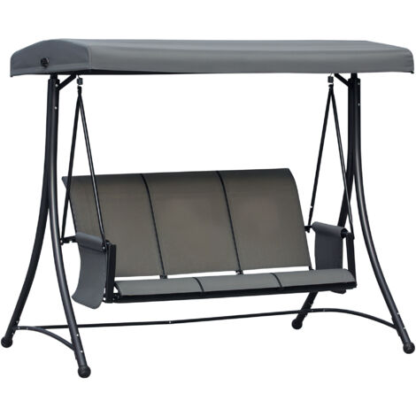 Outsunny Hollywoodschaukel mit Seitentasche, 3-Sitzer Gartenschaukel mit verstellbarem Sonnendach, Schaukelbank belast bis 300kg, für Garten, Terrasse, 196 x 128 x 172 cm, Dunkelgrau