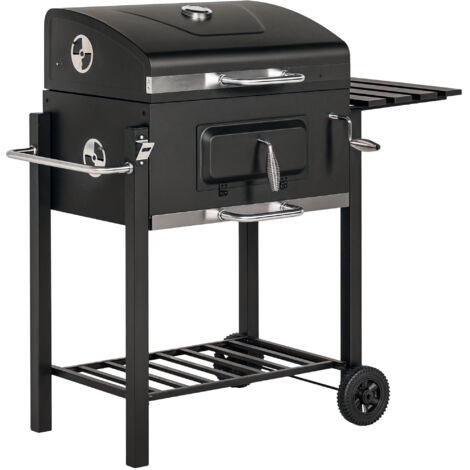 Outsunny Holzkohlegrill aus Edelstahl BBQ Smoker mit Deckel Thermometer Räder  Kohlewanne Griff Ablage Grillwagen, Kohlegrill Standgrill für Barbeque Camping, Garten 115 x 67 x 107 cm