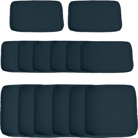 Outsunny – Housse de coussin extérieur 14 pièces – 6 housses d'assise 65x65cm et 8 de dossier – Polyester déperlant bleu – Lavables en machine