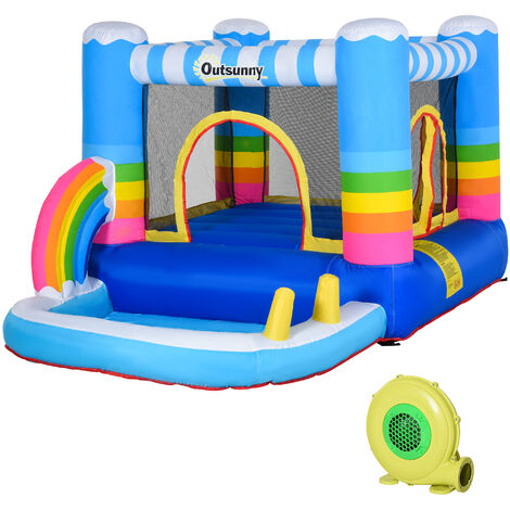 Outsunny Hüpfburg mit Gebläse Rutsche für 3 Kinder aufblasbare Springburg mit Wasserspielcenter für 3-8 Jahre Kinder Outdoor Wasserpark für Kinder Wasserhüpfburg Garten mehrfarbig 280 x 170 x 155 cm - Mehrfarbig