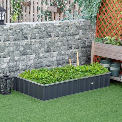 Outsunny Huerto Urbano 174x90x30 cm Arriate de Jardín de Acero Incluye Guantes Jardinera Macetero Rectangular para Cultivos Plantas Flores para Terraza Balcón Exterior Gris