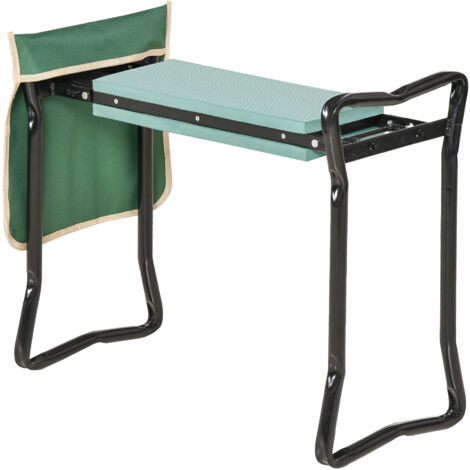 Outsunny Inginocchiatoio Panca da Giardino Pieghevole 2 in 1, Colore Verde Nero