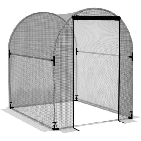 Outsunny Insektenschutznetz 1,2 x 1,5 m Gartennetz mit Tür, Pflanzenschutzzelt, Schädlingsschutznetz mit Stahlrahmen, für Garten, Balkon, HDPE, Schwarz