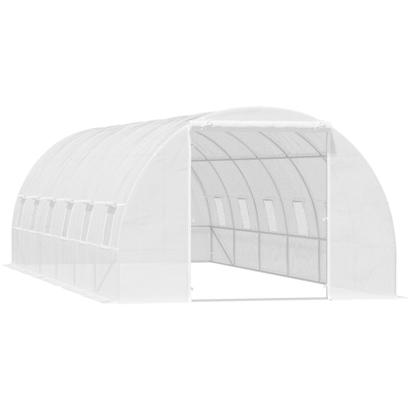 

Outsunny - Invernadero de Túnel 800x300x200 cm con 12 Ventanas y Puerta Enrollable Cubierta PE 140 g/m² y Acero para Cultivo de Plantas Verduras