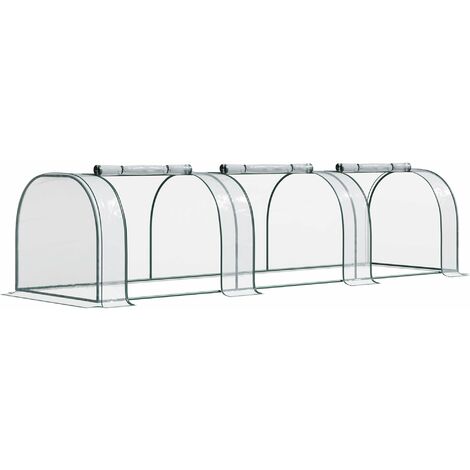 Outsunny Invernadero Caseta 350x100x80cm para Jardín Terraza Cultivo de Plantas Semilla Invernadero de Jardín Vivero Casero tipo Túnel Marco Acero y PVC