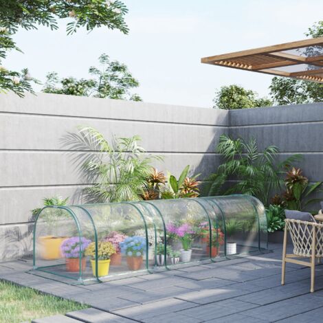 Outsunny Invernadero de Exterior 350x100x80 cm Invernadero de Jardín con 3 Puertas Enrollables Marco de Acero y para Cultivos Plantas Flores Transparente