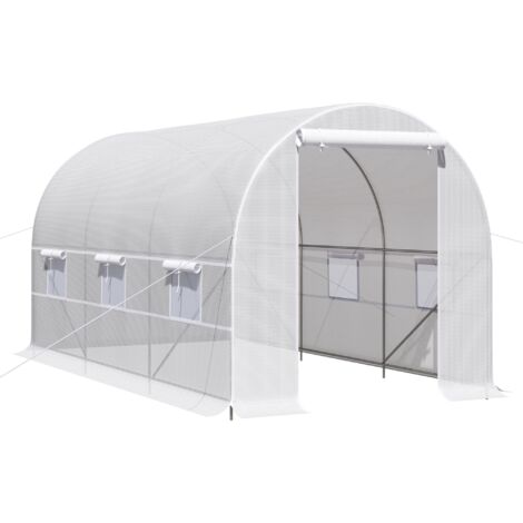 Outsunny Invernadero de Jardín 4x2x2m Huerto Tipo Túnel 6 Ventanas Cultivos Plantas y Verduras Cubierta PE 140g/㎡ Impermeable Marco Acero