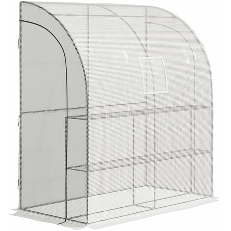 Outsunny Invernadero de Pared para Jardín con Estantes Ventana y 2 Puertas 200x100x215 cm Blanco
