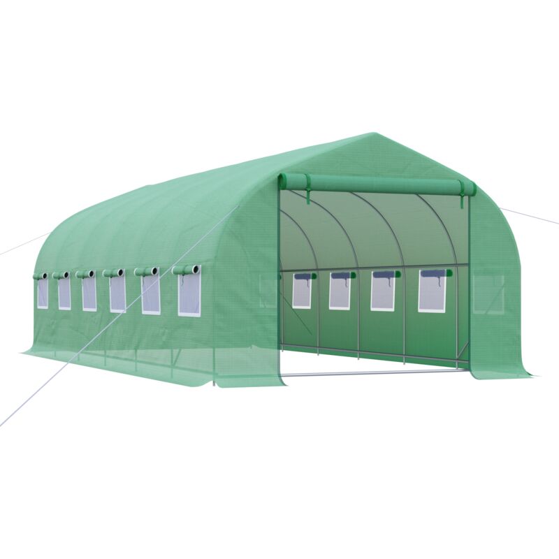 

Outsunny - Invernadero de Túnel 595x300x200 cm Invernadero de Jardín Grande con 12 Ventanas y Puerta Enrollable con Cremallera para Cultivo Plantas