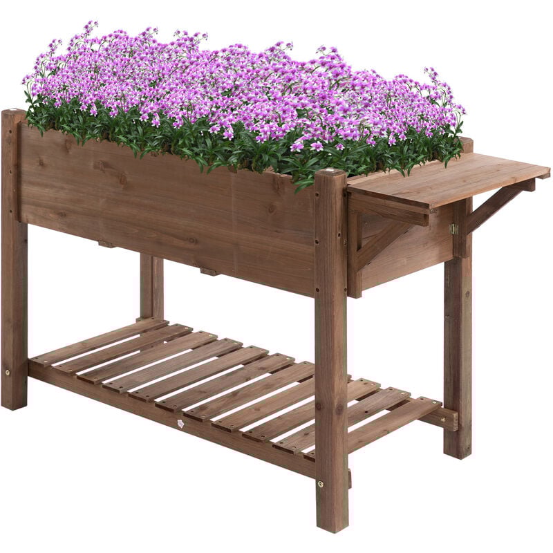 

Outsunny - Jardinera Elevada de Madera Maciza para Cultivo de Plantas con 2 Estantes - Marrón