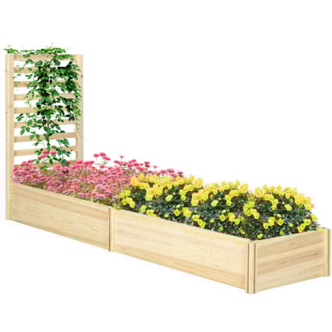 Outsunny jardinera exterior grande de madera jardinera con celosía para plantas trepadoras y 2 cajas de cultivo para patio 230x60x110 cm natural
