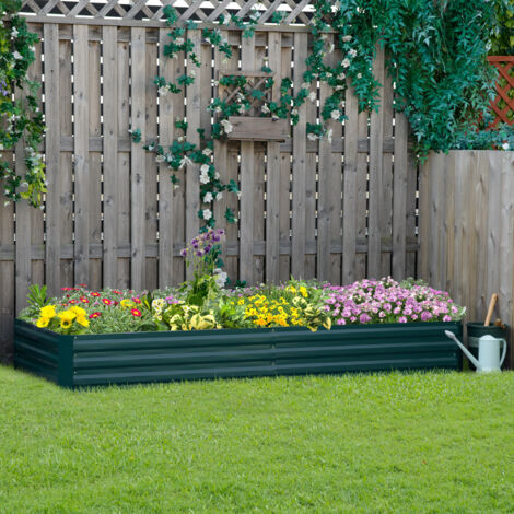 Outsunny Jardinière extérieur Carré Potager de Jardin dim. 241L x 90l x 30H cm tôle d'acier ondulée Vert foncé