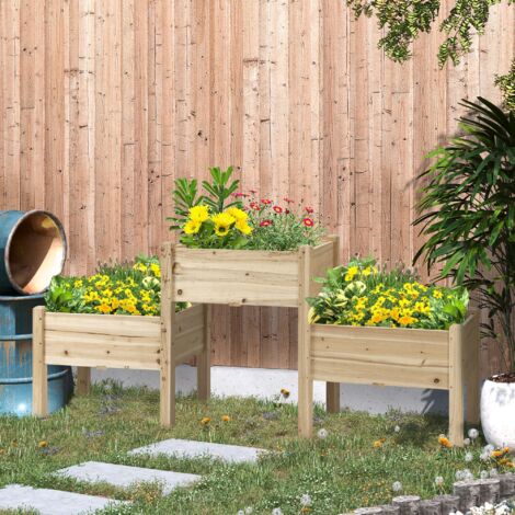 Outsunny Jardinière sur Pieds carré Potager 2 étages dim. 184L x 45l x 80H cm Inserts d'irrigation Bois Sapin pré-huilé