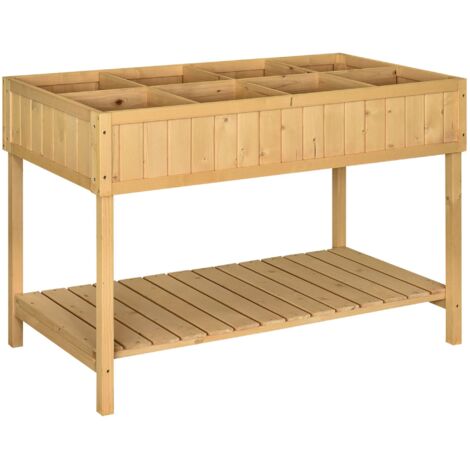 Outsunny Jardinière sur Pieds carré Potager avec étagère dim. 110L x 46l x 76H cm 8 Compartiments & Inserts d'irrigation Bois de Sapin