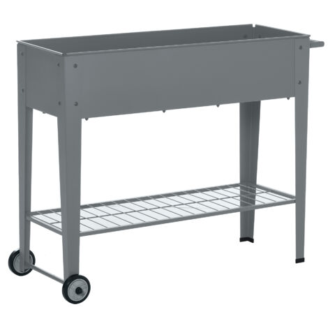 Outsunny Jardinière sur Pieds Potager dim. 109L x 39l x 80H cm étagère 2 Roues + Insert d'irrigation métal Gris