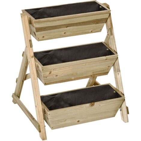 Outsunny Jardinière Surélevée Carrée Potager 3 Niveaux 71x61x77cm Bois Pin Autoclave avec Système d'Arrosage