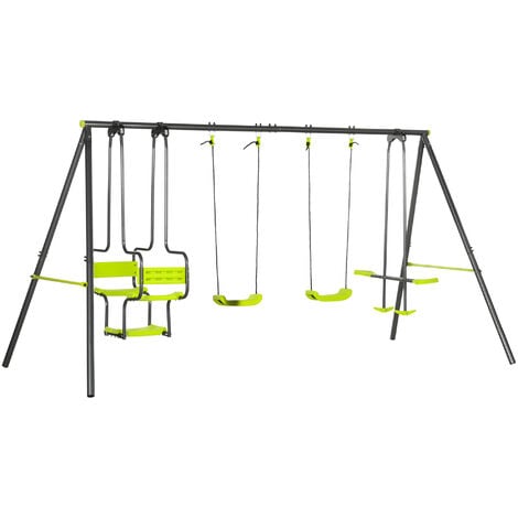 Outsunny juego de columpio infantil con 2 columpios asientos abatibles balancín y marco de acero columpios para niños de 3-8 años 355x184x186 cm
