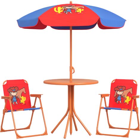 Outsunny Kids Bistro Table and Chair Set w/ Cowboy Theme, Adjustable Parasol