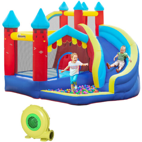 Outsunny Kids Bouncy Castle with Slide Pool Trampoline Climbing Wall w/ Blower