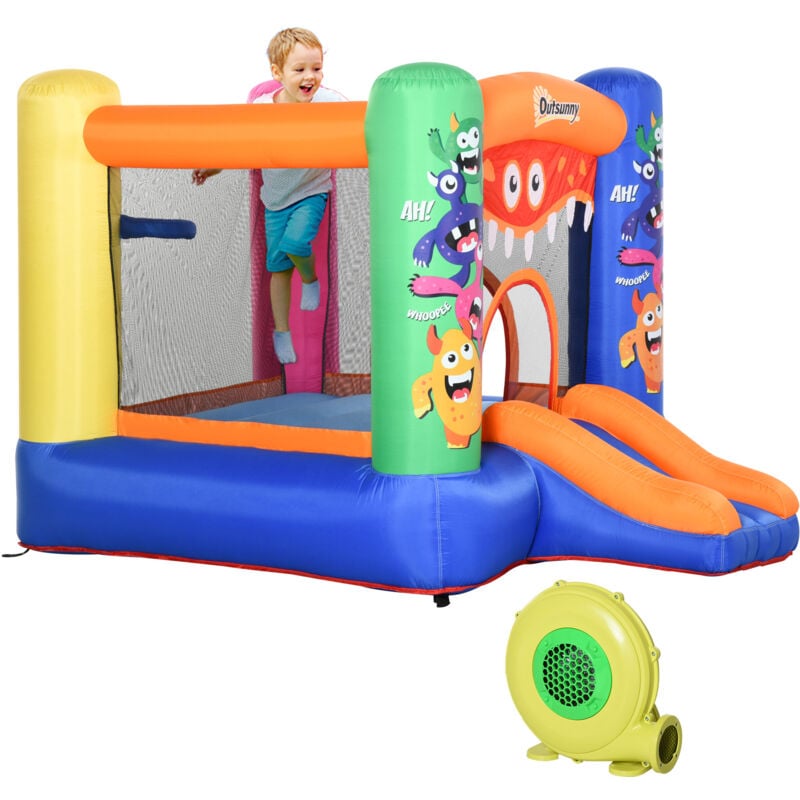 Outsunny Bouncy Castle with Slide Basket Trampoline Monster Design 2.5x1.8x1.75m