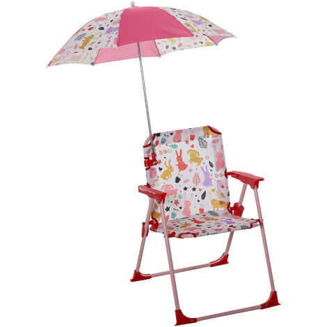 Outsunny Kinder-Campingstuhl mit Sonnenschirm Kinder-Strandstuhl Klappstuhl für 1-3 Jahre leichte Gewicht Metall Rot 39 x 39 x 52cm - rot