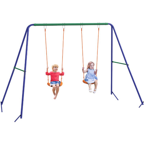 Outsunny Kinderschaukel-Set, Schaukelgestell mit 2 Schaukeln, Schaukelgerüst, Gartenschaukel für zwei Kinder 3-8 Jahre, Stahl, 2,69 x 1,6 x 1,8 m