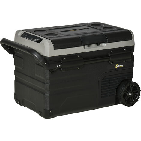 Outsunny Kühlbox Auto 40L mit LED-Beleuchtung Kompressor Autokühlschrank mit Griffe Transportrollen Boot Camper Reisen 12/24V DC und 110-240V AC Grau+Schwarz