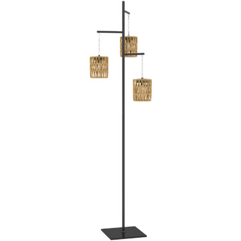 Outsunny Lampada Solare da Esterno a 3 Luci con Base Quadrata Nero e Giallo