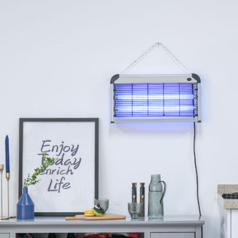Outsunny Lampe anti-moustique. tueur d'insectes électrique UV 30W. tue-mouche électrique. piège à moustique. efficace sur une surface de 60 m². pour intérieur et extérieur. noir gris