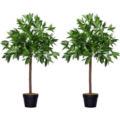 Outsunny – Lot de 2 lauriers boules artificiels 90 cm – 564 feuilles réalistes – Pot inclus Ø 16 cm – Plantes vertes décoratives