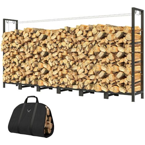 Outsunny Legnaia in Metallo da 0.8m³ con Telo Impermeabile e Catene 235x31x116cm