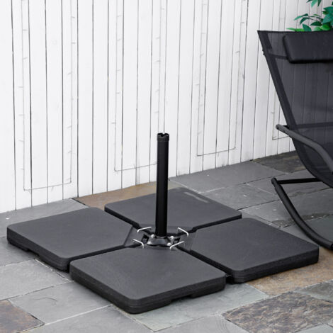 Outsunny Lestages pour parasols dalles de parasol 4 plaques HDPE - A remplir d'eau ou de sable jusqu'à 60/70 kg - dim. 100 x 100 x 6.8 cm noir