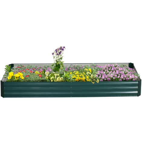 Outsunny Letto per Orto Rialzato in Metallo da Esterno, Portapiante per Fiori ed Erbe, 241x90,5x30cm
