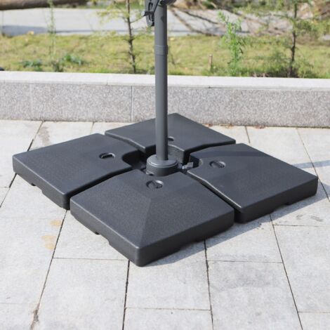 Outsunny Lot de 4 pied de parasol poids de lestage carré pour parasols déportés dim. par dalle 51L x 51l x 12H cm polyéthylène - A remplir d'eau jusqu'à 80 kg ou de sable jusqu'à 120 kg - noir