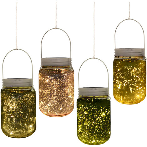 Outsunny Lumière de jardin solaire - pots mason jar 4 pièces - lanterne de verre solaire LED étanche norme IP 44 - lampes décoratives de jardin 4 couleurs - Multicolore