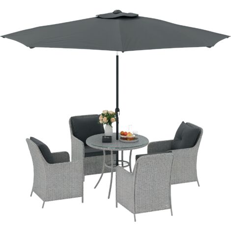 Outsunny Luxury Rattan Garden Dining Set W/ Parasol, Cushions, Light Grey