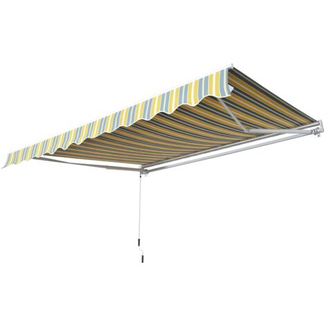 Outsunny Markise Gelenkarmmarkise Sonnenschutz Handkurbel Balkon Alu Gelb Grau 2,95 x 2,45 m