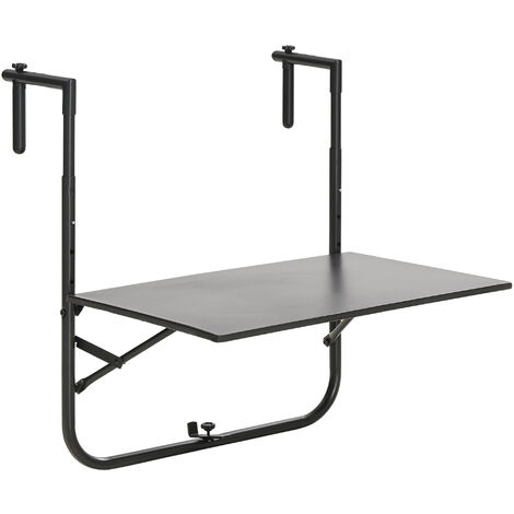 Outsunny mesa colgante para balcón mesa de pared de acero con altura ajustable en 4 posiciones carga Máx. 15 kg para terraza jardín 60x60,5x56-71 cm