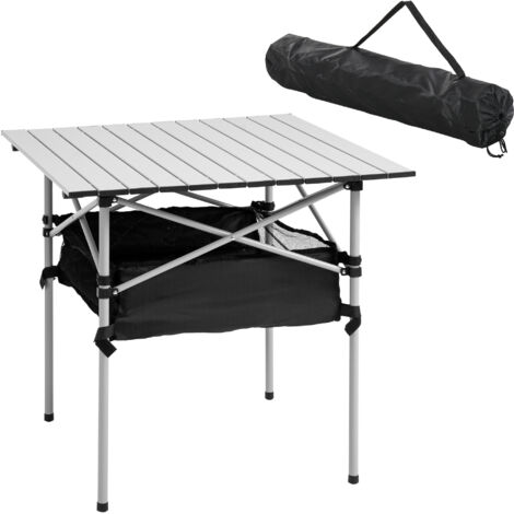 Outsunny mesa de camping plegable portátil con espacio almacenaje de malla y bolsa de transporte para jardín balcón patio exterior 70x70x69 cm plata