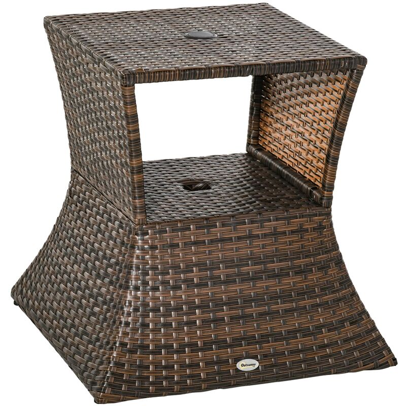 

Outsunny - Mesa de Centro Ratán con Agujero de Sombrilla para Terraza Patio 54x54x55cm - Marrón