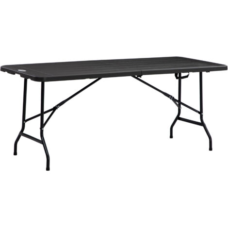 Outsunny mesa plegable de jardín rectangular portátil 180x75,5x73 cm mesa jardín exterior de acero y HDPE con asa de transporte carga 100 kg gris