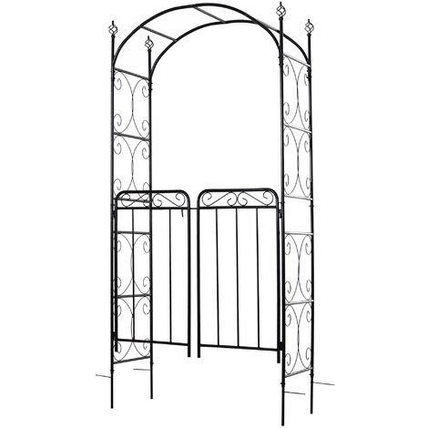 Outsunny Metal Decorative Backyard Arch w/ Gate Garden Arbor for Climbing Plants