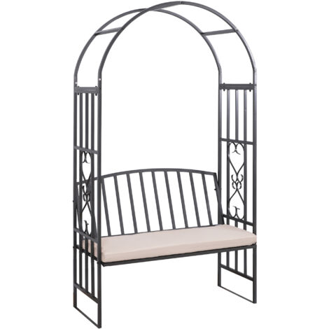 Outsunny Metal Frame Bench W/Arch, 114Lx60Wx206H cm-Grey