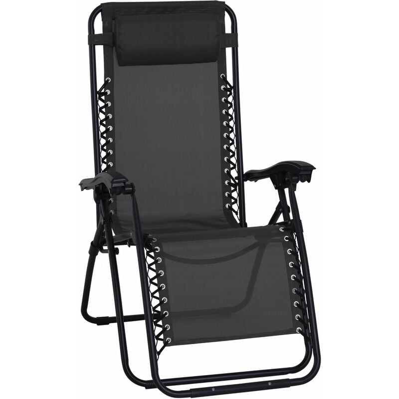 Outsunny Metal Frame Zero Gravity Lounger w/ Head Pillow for Patio Decking Black