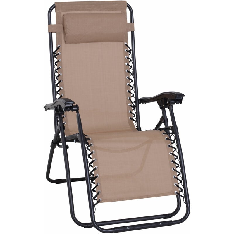 Outsunny Metal Frame Zero Gravity Lounger w/ Head Pillow for Patio Decking Beige