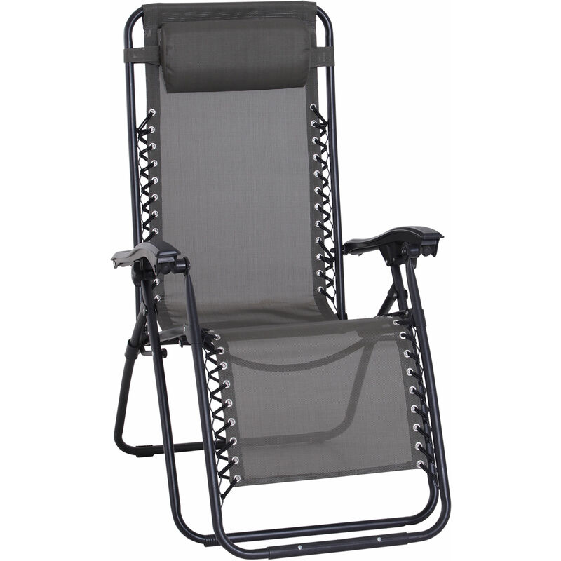 Outsunny Zero Gravity Chair, Reclining Lounger w/ Pillow Grey