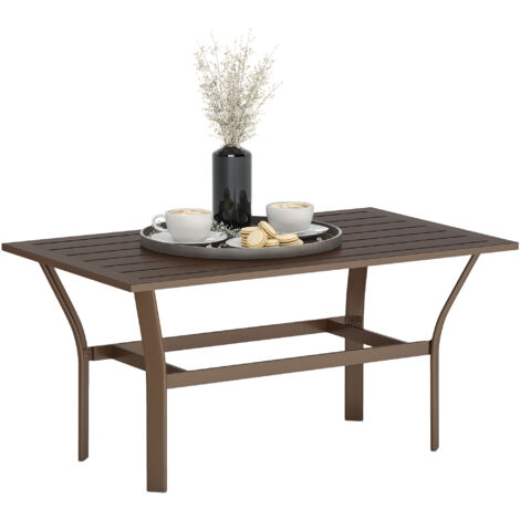 Outsunny Metal Garden Coffee Table with Slatted Tabletop, Brown