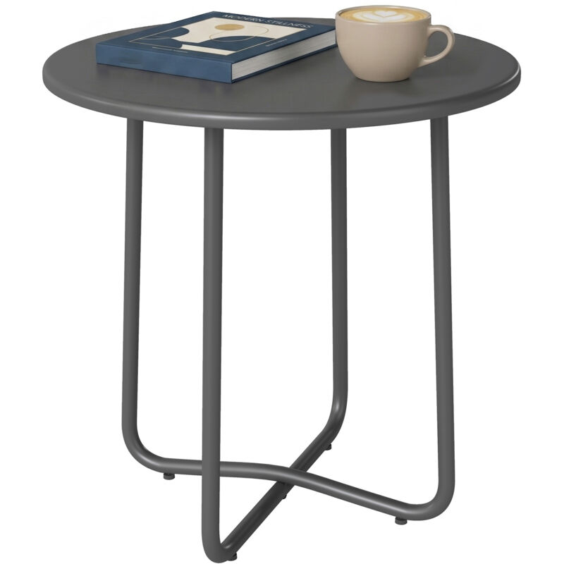 Outsunny Metal Garden Side Table, 48 cm Round Outdoor Table, Dark Grey
