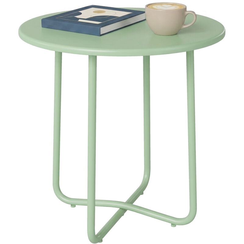 Outsunny Metal Garden Side Table, 48 cm Round Outdoor Table, Green